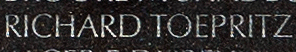 Engraved name on The Wall of Second Lieutenant Richard Karl Bruno Toepritz, U.S. Marine Corps